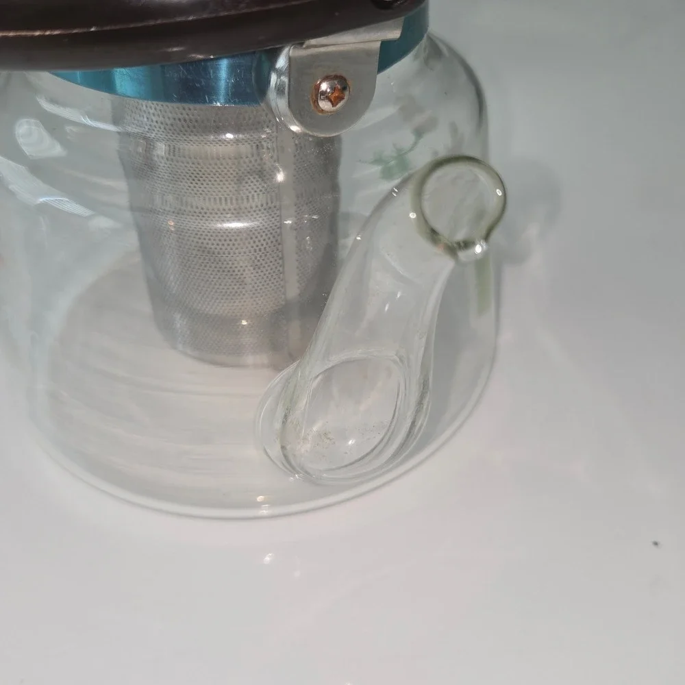 Vintage KJF Direct Heating Glass Teapot Floral Daisy Stainless Infuser Stovetop